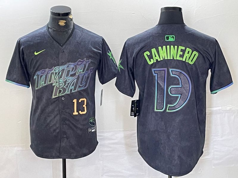 Men Tampa Bay Rays #13 Caminero Black City Edition Nike 2024 MLB Jersey style 2